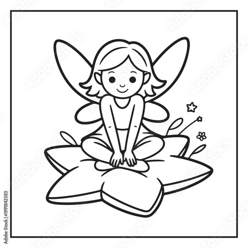Cute Fairy Coloring Page Illustrations Vector Line Art