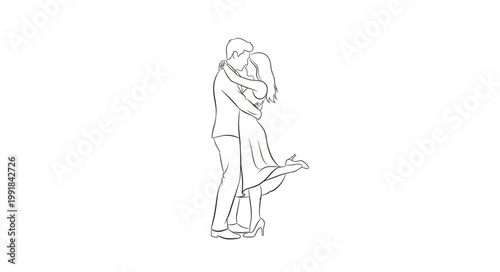 Couple Embracing and Kissing in Romantic Pose.