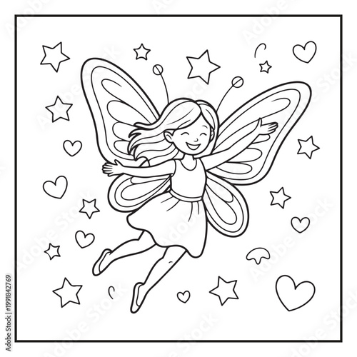 Cute Fairy Coloring Page Illustrations Vector Line Art