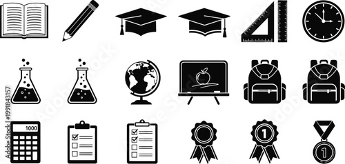 Collection of icons representing various academic and professional achievements and tools Vector
