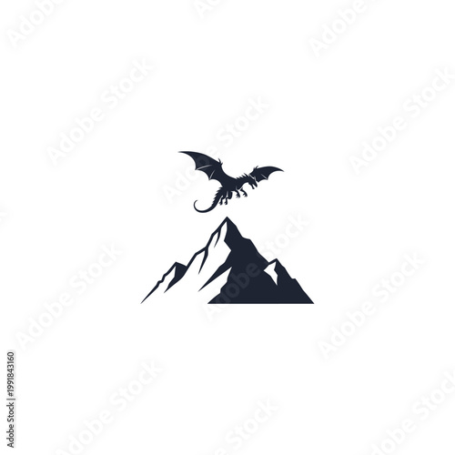 Dragon flying over mountain peak silhouette.