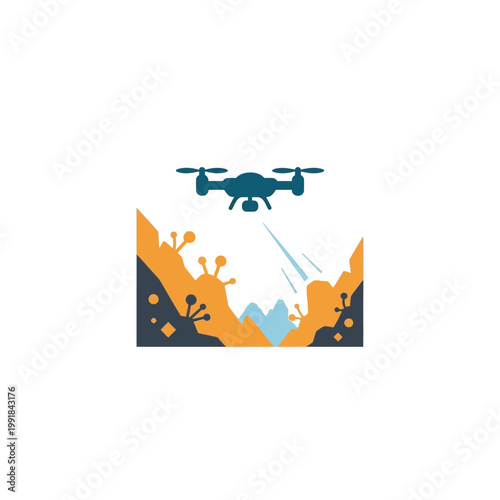 Drone Flying Over Landscape Aerial View.