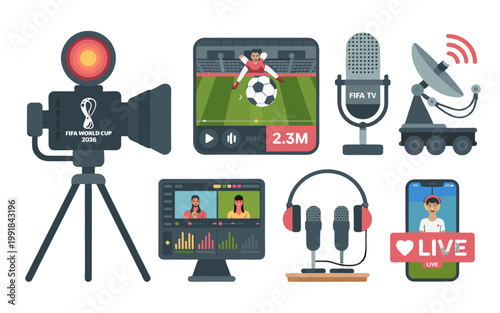 Broadcasting and live streaming of football game elements.