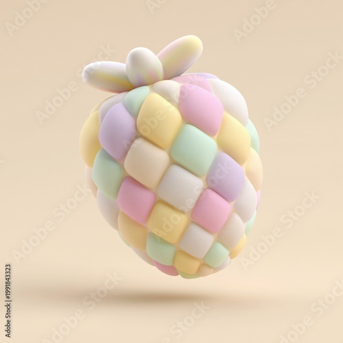 Claymorphism 3D icon of berries, soft rounded shape, smooth matte clay texture, pastel colors