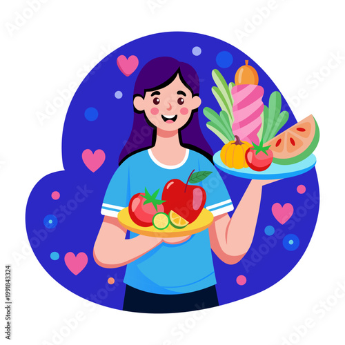 Flat style illustration depicting nutritious food
