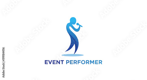 Elegant Blue Silhouette of a Performing Artist with Microphone.