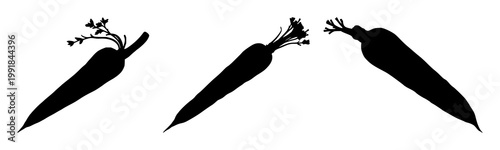 Принти на полотні Carrot set with single black silhouette on spotless white background featuring c