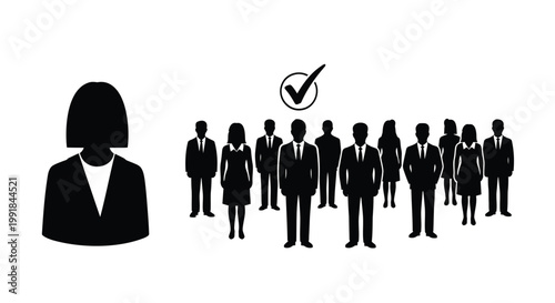 Business team, leadership, management icons, corporate group, checked approved