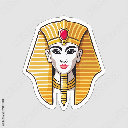 Stylized Egyptian Pharaoh Head with Nemes Headdress and Jewel