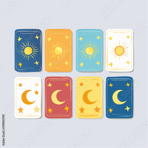 Tarot Cards with Sun and Moon Symbols