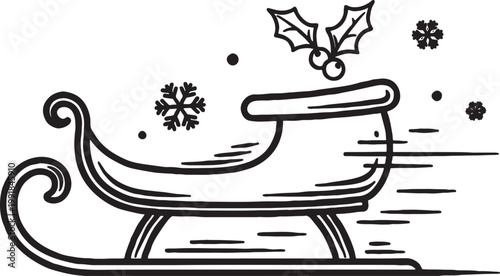 Santa sleigh with holly and snowflakes icon graphic santa claus vector art christmas snowflakes illustration seasonal transport celebration minimalist isolated decorative