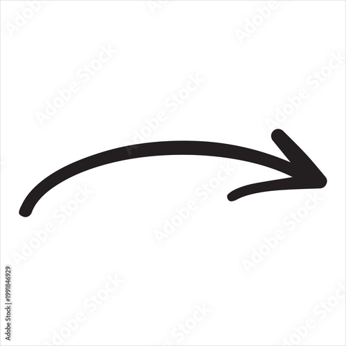 Long curved hand drawn arrow, marker drawn arrow
