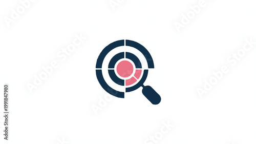 Magnifying glass over target symbol for search and analysis