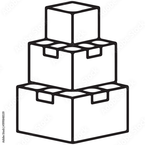 Minimalist line art illustration of stacked cardboard boxes for shipping delivery and moving house concept