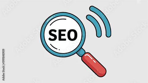SEO optimization concept with magnifying glass and signal waves symbol