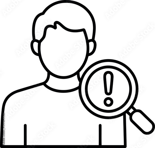 Person under investigation with a magnifying glass highlighting a warning sign