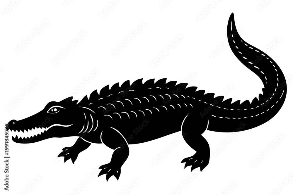 Fototapeta premium vector illustration of a crocodile, Alligator black icon, crocodile silhouette art
