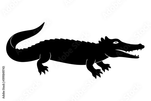 vector illustration of a crocodile, Alligator black icon,  crocodile silhouette art