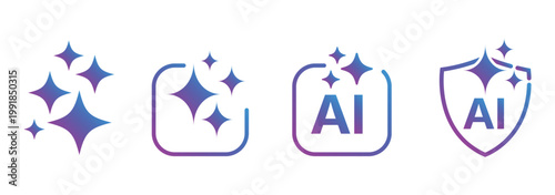 AI generate with square and stars icons. Vector symbols for artificial intelligence and creativity apps. Sparkles generate prompt. AI Sparkle Icon Set. AI Artificial Intelligence Minimal Line Icon.