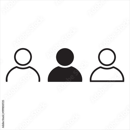User avatar icon, profile symbol in outline and solid style, default flat person icons isolated