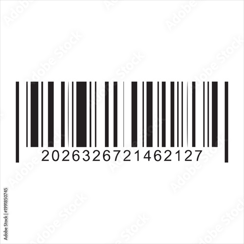 Barcode, bar code icon with numbers, simple fake barcode vector icon, universal tag for scanning product