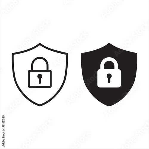 Security icon set, security icon with shield and lock sign