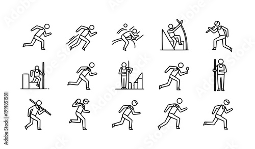 Minimal hand drawn athletics doodle icons set track and field sports line vector illustration isolated on white background