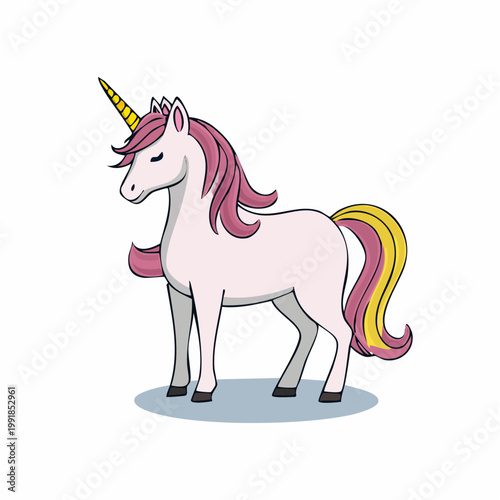 Cartoon Unicorn with Pink Mane and Yellow Horn
