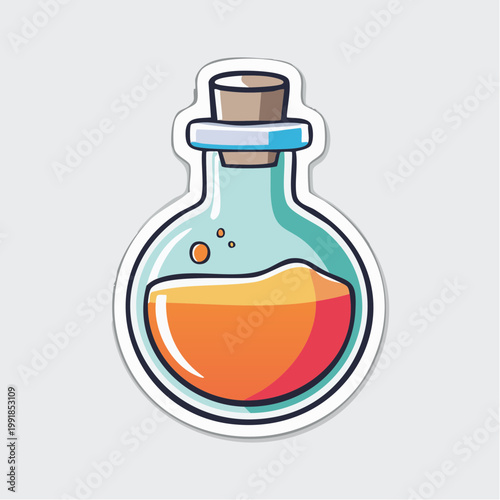 Cartoon potion bottle with orange liquid and cork stopper