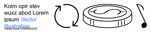 Finance, currency exchange, money transfer, business strategy, investment, and process management. Arrows in a circular motion, coin and drop arrow symbols. Currency exchange and money transfer