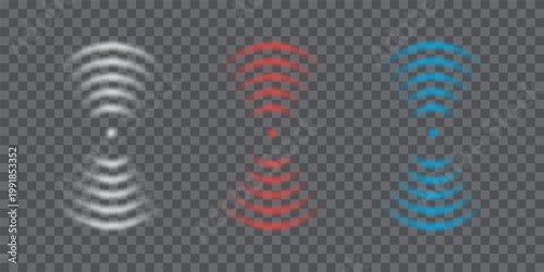 Wave signal icons with wireless wifi technology. Modern network symbol showing radio frequency waves and internet connectivity for digital communication systems. Abstract vector illustration.
