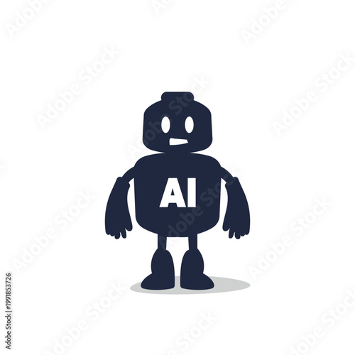 Cute AI robot character icon, friendly artificial intelligence bot mascot vector illustration