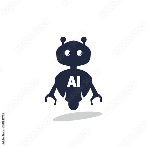 Futuristic AI robot drone icon, artificial intelligence assistant character with antennas vector illustration