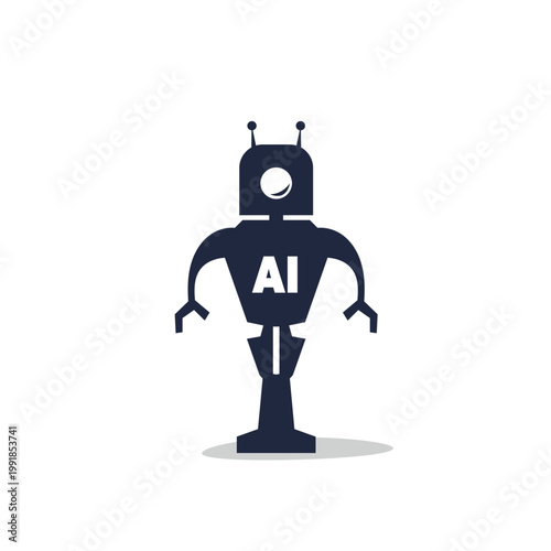 AI robot vector icon in flat style, artificial intelligence bot character silhouette with AI text isolated on white background