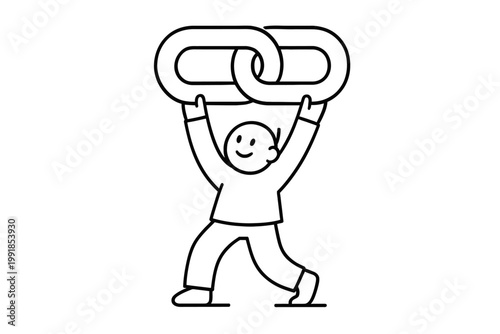 A minimalist figure triumphantly holds a strong chain link, symbolizing robust digital connections and integrated solutions essential for efficient system development and collaborative success