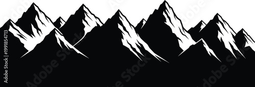 Mountain range silhouette illustration with sharp peaks creating dramatic landscape scene ideal for nature design adventure themes and outdoor concepts