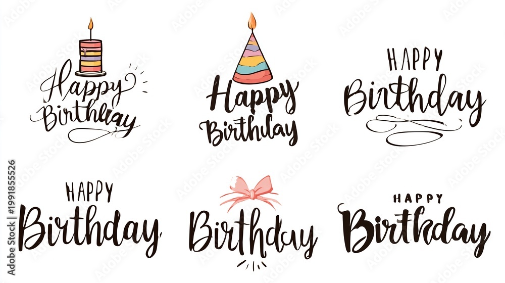 Obraz premium Candles glow softly beside birthday wishes. Handwritten script dances with festive cheer. Paper hats and bows add playful charm. Perfect for cards, gifts, or party decorations