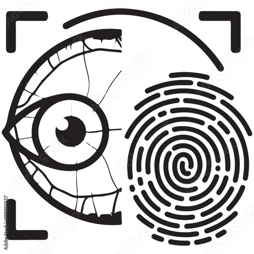 Biometric security icon with eye retina scan and fingerprint identification vector illustration for digital authentication