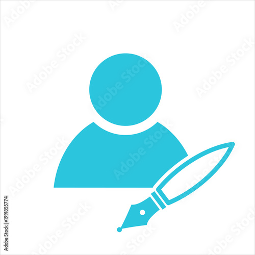 Writer, Poet, Author icon, Isolated on white. Blue icon