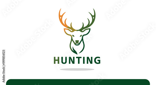 Elegant Deer Head Silhouette with Antlers and Hunting Text Below.