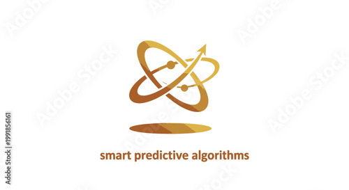 Elegant Golden Atom Symbolizing Smart Predictive Algorithms on White.