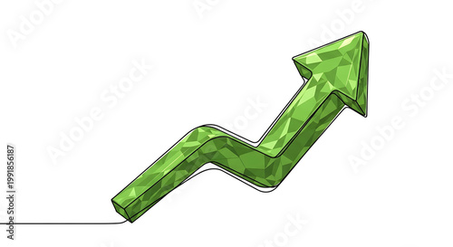 Green arrow graphic showing upward trend and growth, stylized with a textured pattern and dotted outline, representing progress and success