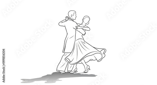Couple dancing ballroom waltz sketch illustration.