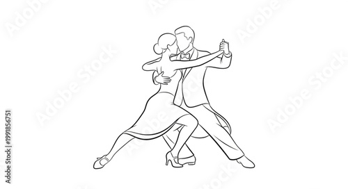 Couple dancing tango illustration sketch style.
