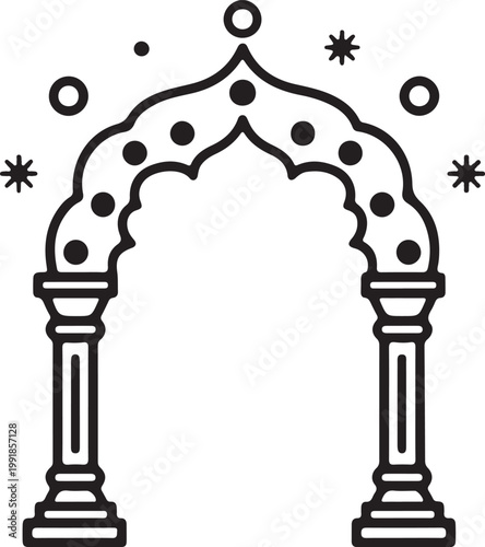 Ornate Mughal Scalloped Archway Flat Vector Illustration