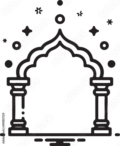 Ornate Mughal Scalloped Archway Flat Vector Illustration
