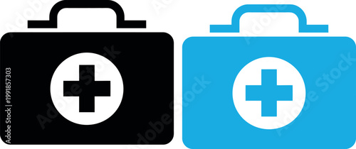 Medical first aid briefcase icons with cross symbol