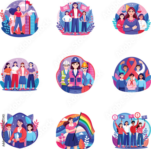 Set of Flat Style Women Rights Illustrations 