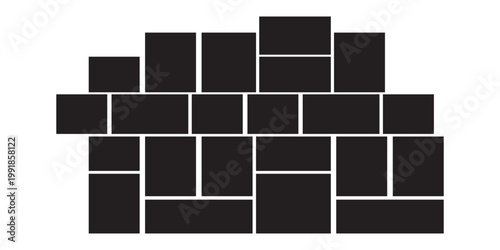 Mood board or photo collage template set. Black mosaic art grid arrangement. Picture frame composition portfolio collection. Wall gallery layout design for presentation, poster, mockup, banner. Vector