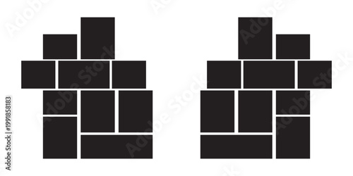 Mood board or photo collage template set. Black mosaic art grid arrangement. Picture frame composition portfolio collection. Wall gallery layout design for presentation, poster, mockup, banner. Vector